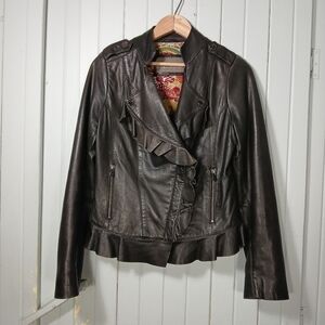 bod & christensen ruffle trimmed leather boho moto jacket